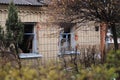 Ukraine, Borodyanka. A building destroyed by the war, broken walls, broken windows and black traces of burning