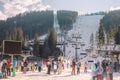 Ukraine, Bukovel - December 14, 2015: Popular mountain ski resort in the Carpathians.