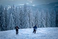 Ukraine. Bukovel. 11 February 2013. Skiers rest in the mountains