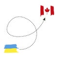 ukraine canada flags flight path. Travel concept. Vector illustration. stock image. Royalty Free Stock Photo