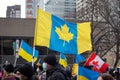 Ukraine-Canada Friendship Flag at Stand With Ukraine Rally in Toronto, Ontario Royalty Free Stock Photo