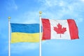 Ukraine and Canada two flags on flagpoles and blue sky Royalty Free Stock Photo