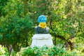 Ukraine, Cherkasy - June 1, 2023:Bust of Pushkin painted in yellow and blue colors of the flag of Ukraine