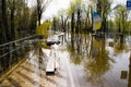 Ukraine, Chernihiv, April 18, 2023: Spring flood in Ukraine, rivers burst their banks. Flooding in Chernihiv on the Desna River