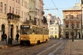 Ukraine, city of Lviv, tram and street life