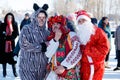 Ukraine, the city of Romny, January 19, 2022: the feast of the Baptism of the Lord. The Orthodox rite of bathing in a pit. Royalty Free Stock Photo