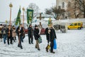 Ukraine, city of Romny, January 19, 2013: Procession of the Holy Cross to the baptismal font on the feast of the Baptism of the