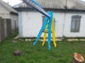 Ukraine, Clothespins, blue-yellow