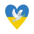 Ukraine colorful flag in heart shape with dove of peace isolated on white background. Vector Royalty Free Stock Photo