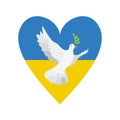 Ukraine colorful flag in heart shape with dove of peace isolated on white background. Vector Royalty Free Stock Photo