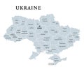 Ukraine, country subdivision, gray political map, administrative divisions