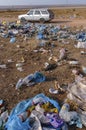 UKRAINE, CRIMEA - AUGUST 10, 2007: Pollution of the steppe nature with plastic household waste