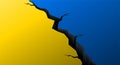 Ukraine crisis. Broken and cracked ukrainian flag. Vector illustration