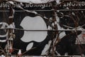 Ukraine Dnipro 01.13.2021 - Apple sign is drawn on a black banner in the form of a fence for