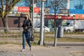 Ukraine, Dnipro - April 07, 2020. People of the city of Dnieper during the quarantine in the morning on the street, failure to Royalty Free Stock Photo