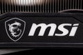 UKRAINE, DNIPRO, FEBRUARY 23, 2023: MSI logo graphics card, Hardware components for build PC or mining rig