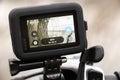 Ukraine Dnipro 20.04.201 - GoPro HERO 9 Black on a bicycle in the forest in spring, shooting on an action camera from a Royalty Free Stock Photo