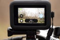 Ukraine Dnipro 20.04.201 - GoPro HERO 9 Black on a bicycle in the forest in spring, shooting on an action camera from a Royalty Free Stock Photo