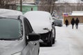 Ukraine Dnipro 01.13.2021 - snow fell in a residential area of the city of Dnipro, townspeople on the streets Royalty Free Stock Photo