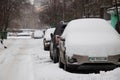 Ukraine Dnipro 01.13.2021 - snow fell in a residential area of the city of Dnipro, townspeople on the streets Royalty Free Stock Photo