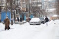 Ukraine Dnipro 01.13.2021 - snow fell in a residential area of the city of Dnipro, townspeople on the streets Royalty Free Stock Photo