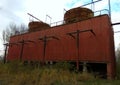 Ukraine, Dolyna, gas processing plant, abandoned cooling tower