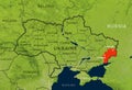 Ukraine on Europe map with Donetsk and Luhansk regions