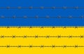 Ukraine Flag Behind Barbed Wires Royalty Free Stock Photo