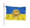 Ukraine flag with Bitcoin gold coin, white background Royalty Free Stock Photo