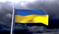 Ukraine flag on a dark cloudy sky background. War in Ukraine. Royalty Free Stock Photo