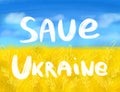 Ukraine flag digital illustration sky and field. Save Ukraine