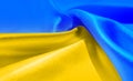 Ukraine flag with fabric texture. Close up waving flag of Ukraine. Royalty Free Stock Photo
