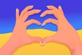 Ukraine flag, hands gesture heart shape in cartoon style, symbol charity, help and support.