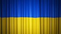 Ukraine flag silk curtain on stage. 3D illustration