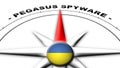 Ukraine Globe Sphere Flag and Compass Concept Pegasus Spyware Titles Ã¢â¬â 3D Illustrations