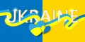 Ukraine golden lettering with hearts. Ukraine flag praying concept background. Pray for Ukraine. Abstract yellow and blue lines