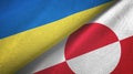 Ukraine and Greenland two flags textile cloth, fabric texture