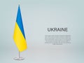 Ukraine hanging flag on stand. Template forconference banner