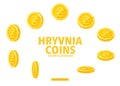 Ukraine Hryvnia sign gold coin isolated on white background.