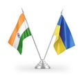 Ukraine and India table flags isolated on white 3D rendering