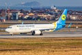 Ukraine International Boeing 737-800 airplane Istanbul Ataturk Airport in Turkey Royalty Free Stock Photo