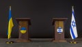 Ukraine and Israel flags. Ukraine and Israel flag. Ukraine and Israel negotiations. Rostrum for speech. 3D work and 3D image Royalty Free Stock Photo