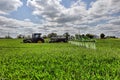 Farmer wheat field spraying herbicides. UKRAINE. 03 JUNE 2016