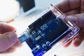 Smart microcontroller arduino uno modern concept. Royalty Free Stock Photo
