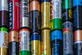 Ukraine. Khmelnitsky. September 14, 2018. Closeup of pile of used alkaline batteries