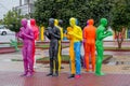 Ukraine. Khmelnytskyi. October 2018. Sculptures by Viktor Sidorenko. Multicolored sculptures of people. The dialogue of represent