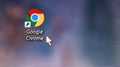 Ukraine, Kiev - April 23, 2020. Close-up of the icon of the Google Chrome browser application on the desktop of a computer screen