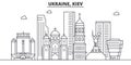 Ukraine, Kiev architecture line skyline illustration. Linear vector cityscape with famous landmarks, city sights, design
