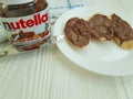 Ukraine Kiev10 March 2018 Nutella nougat delicious chocolate on the wooden tasty popular creamy lunch