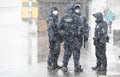 Ukraine Kiev March 23: The National Guard patrols the city streets. Quarantine measures against the spread of SARS-CoV-2 or COVID-